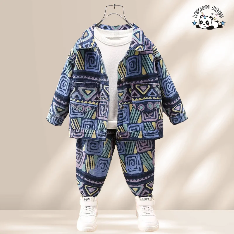 LEZONKIDS - Customizable Fall New Kids Clothing Boys Denim Jacket Jogging Set Fashion Cool Boys Clothing Sets